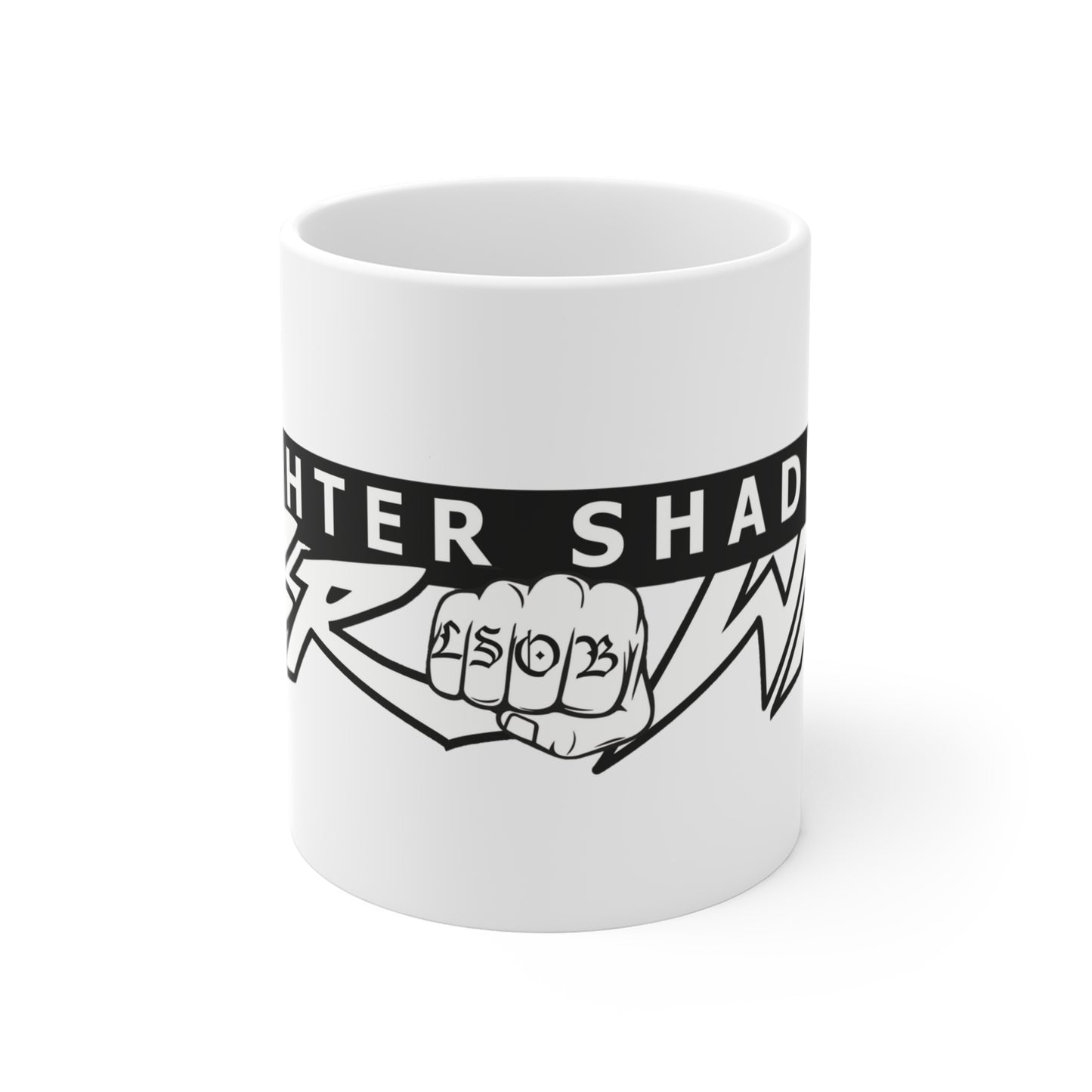 11oz Mug — "Lighter Shade" Bold Logo Coffee Cup (Black & White)